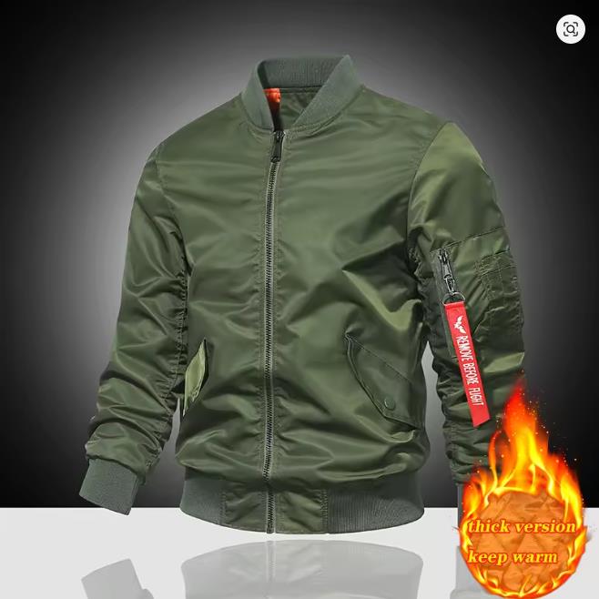 Autumn Winter Air Force MA1 Pilot Jacket Men's Solid Color Baseball Jacket Casual Thick Windproof Warm Cotton Jacket