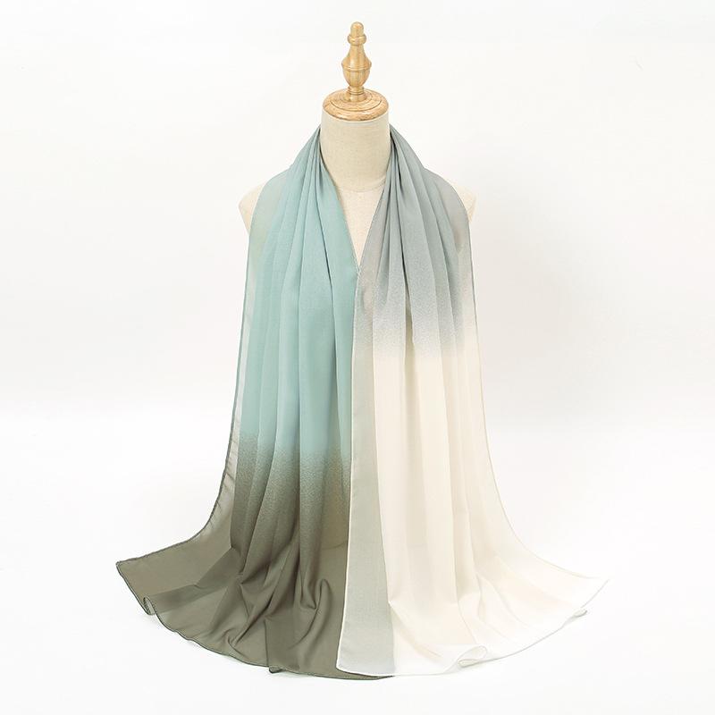 New solid color versatile dance gradual change chiffon silk scarf, summer thin decorative travel sunscreen shawl women
