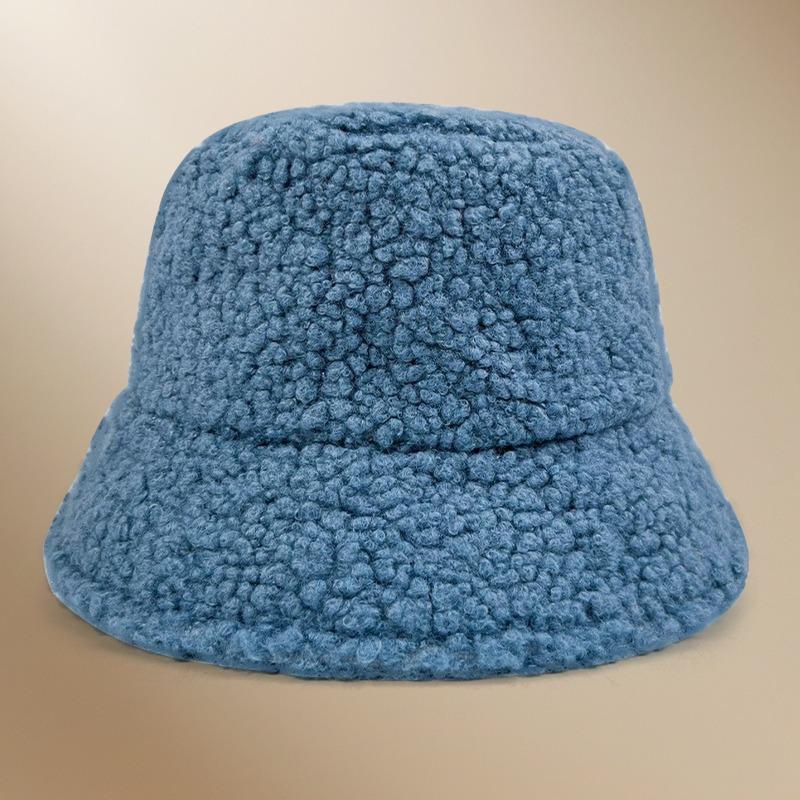 Autumn and winter thermal basin hat retro bucket hat word men and women lamb wool bucket hat