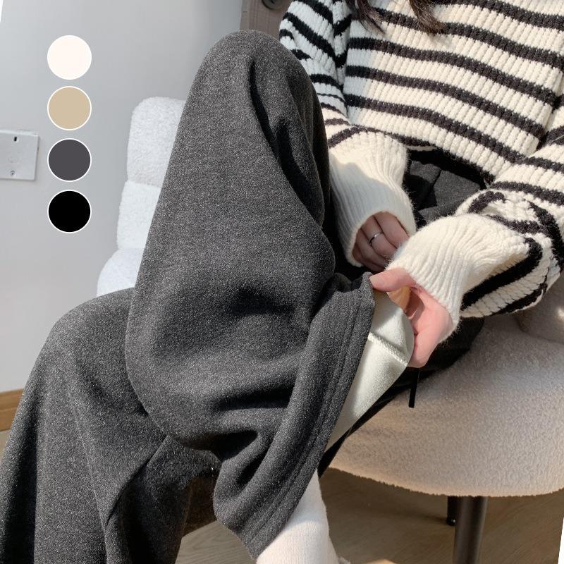 Fleece Glutinous Rice Pants Women's New Thickened Small Casual High-waisted Straight Wide-leg Pants In Autumn and Winter