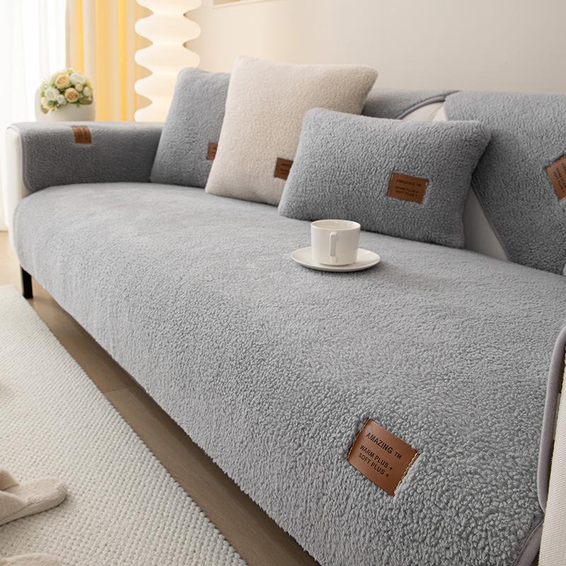 Wool Sofa Cover Winter Warm Living Room Sofa Cushion Plush Thickened Non-Slip Towel Comfortable Breathable Backrest Armrest
