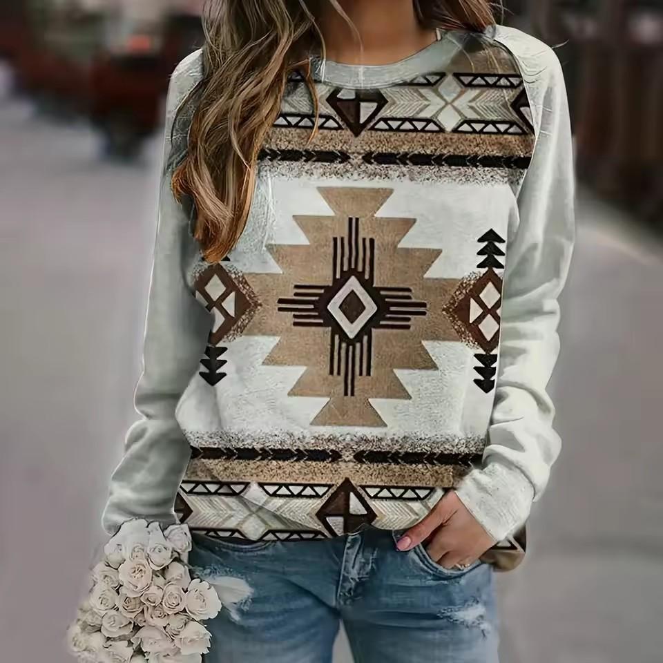 European and American Spring and Autumn women's leopard print 3D printed long sleeved round neck T-shirt Halloween collection