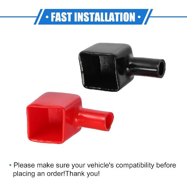1 Pair Battery Terminal Insulation Covers, 7mm 0.28" Car Battery Positive Negative Post Cap Universal for Motorcycle Truck Durable PVC Red Black