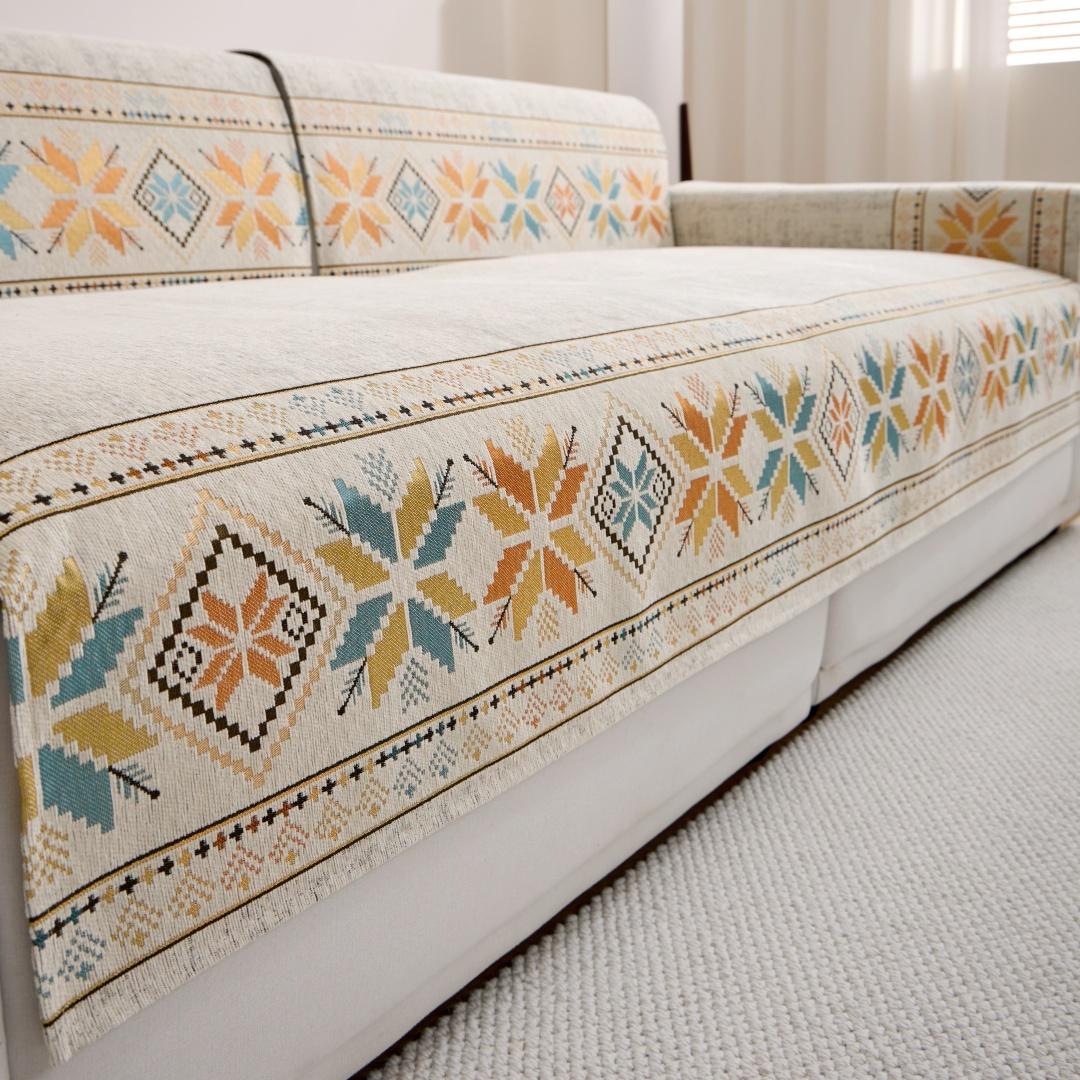 

1pc Bohemian Jacquard Chenille Sofa Towel Boho Style Sofa Cover for All Seasons Living Room Couch Furniture Protector Decor 90x120cm бежевий