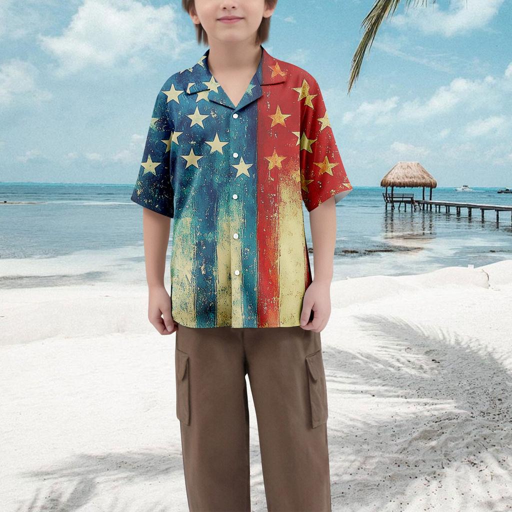 Boys' Casual Loose Short Sleeved Shirt With Fashionable Printed Shirt Top