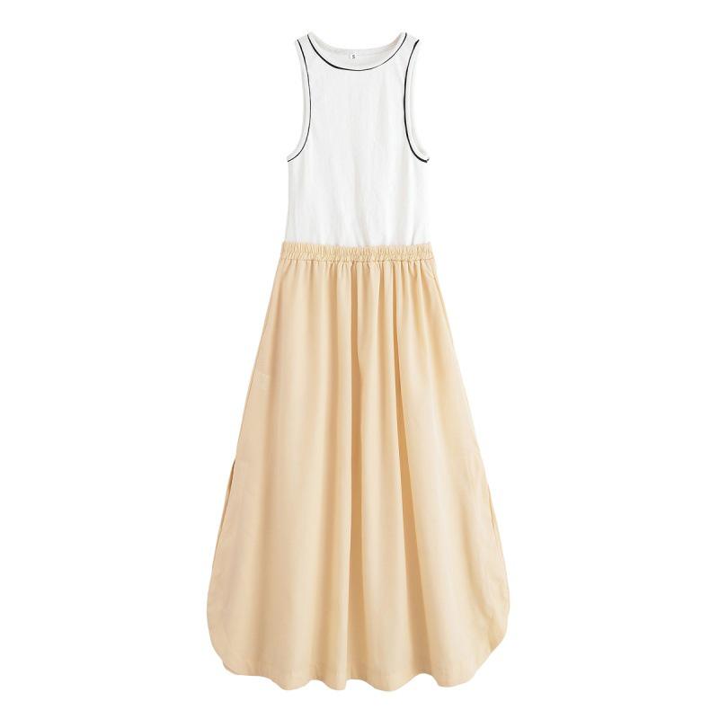 ZR Summer 2025 Women s Sleeveless Patchwork Slimming Dress Small белый