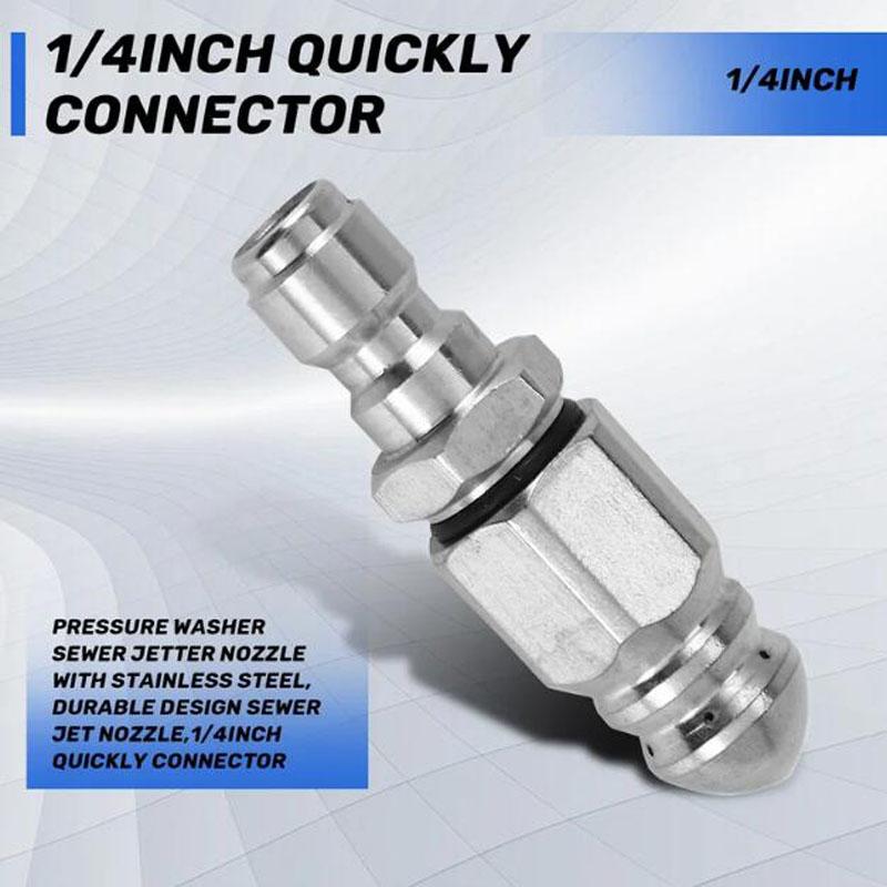 Water Jet High Pressure Sprayer Nozzle Clean Sewer 1/4" Stainless Steel Pressure Washer Quick Plug Drain Hose Nozzle Tool