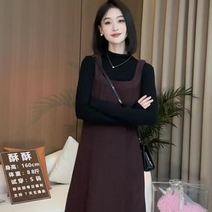 

Высококачественное шенильное серое платье большого размера, тонкое осенне-зимнее нижнее платье-сарафан в комплекте XL ((recommended 130-72.5kg))