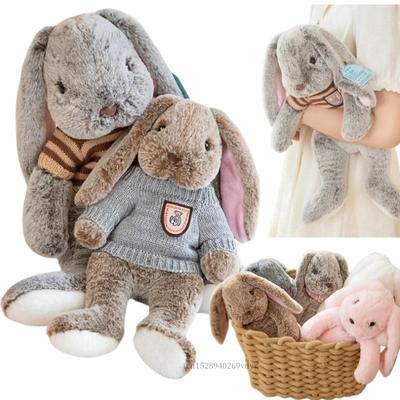 Boneca de Pelúcia Coelho Orelhas Grandes Fofa Desenho Animado Animais de Pelúcia Coelho Usar Suéter Macio Bebê Acompanha Almofada para Dormir Presente de Aniversário para Menina