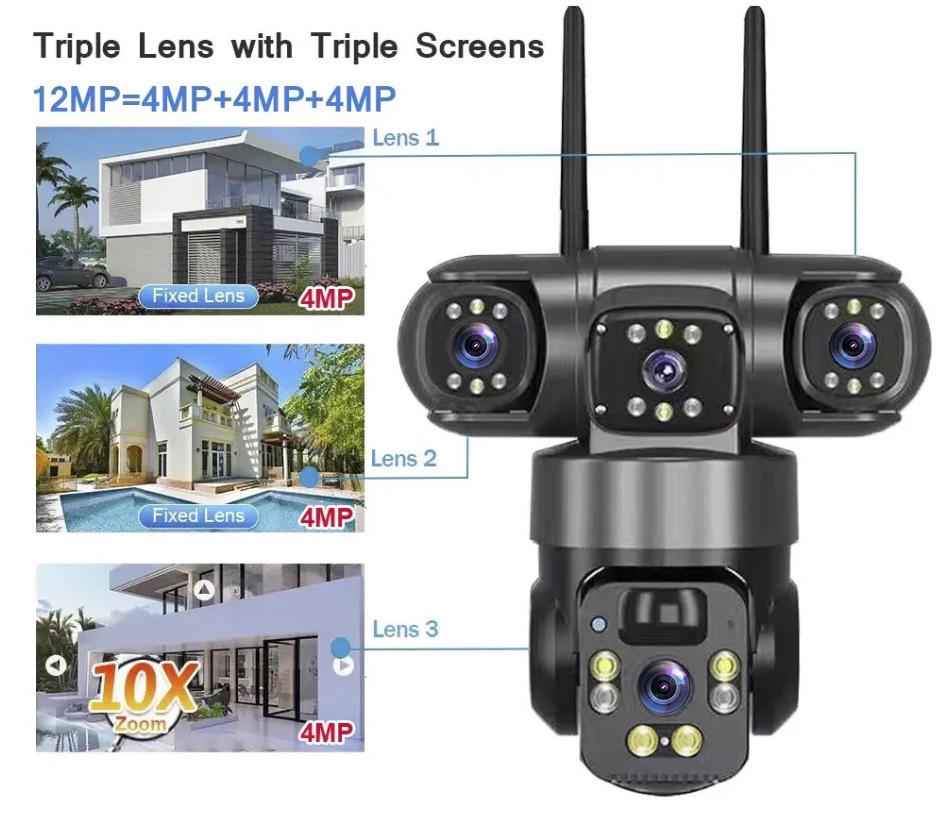 V360Pro 4G Solar Surveillance Camera: Triple-Lens, Outdoor, Night Vision, Waterproof, Lightning-Proof, No Network or Power Required.