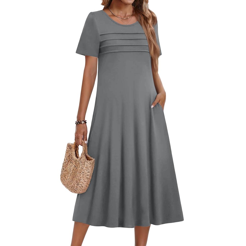 Damenkleid in verschiedenen Farben, lässig-modisch, kurzärmelig, Rundhalsausschnitt