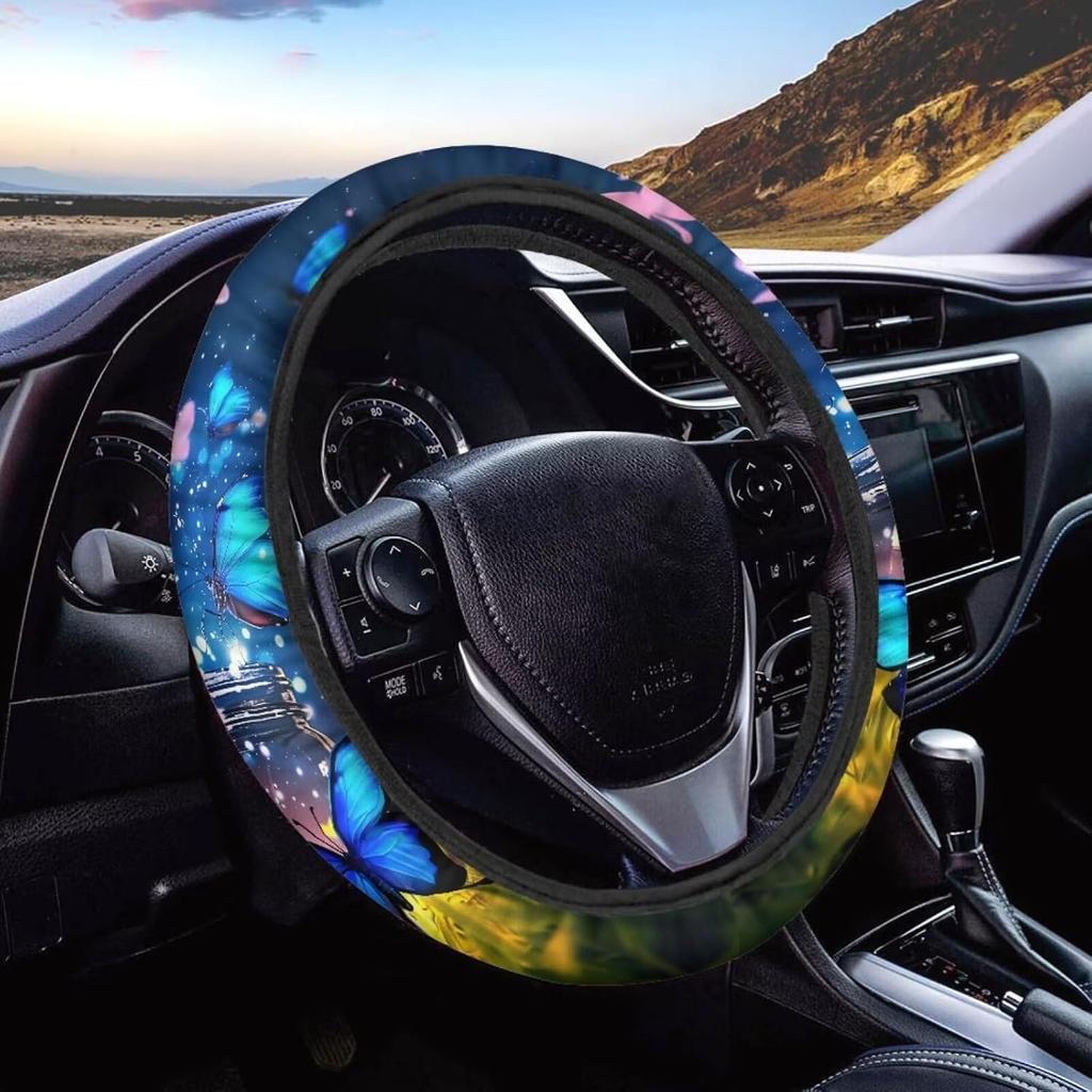 15inch Cow Sunflower Auto Steering Wheel Cover for Women Men Sunflower Lover,Brown Cowhide Steering Wheel Cover Protector Accessory Elastic and Anti