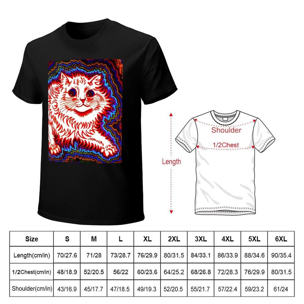 ORANGE CAT  Vintage Louis Wain Abstract Psychedelic Print TShirt vintage graphic tee compression shirt men