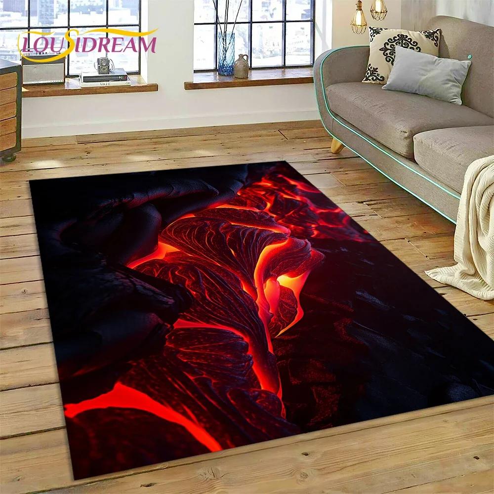 3D Volcano Lava Magma Carpet Rug for Bedroom Living Room Home Sofa Decoration,Children Game Large Decor Floor Mat Non-slip Gift