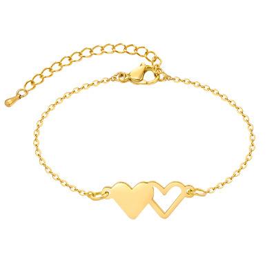 Jewelry Stainless Steel Double Heart Bracelet Plated 18K Gold Women'S Versatile Jewelry Br-918