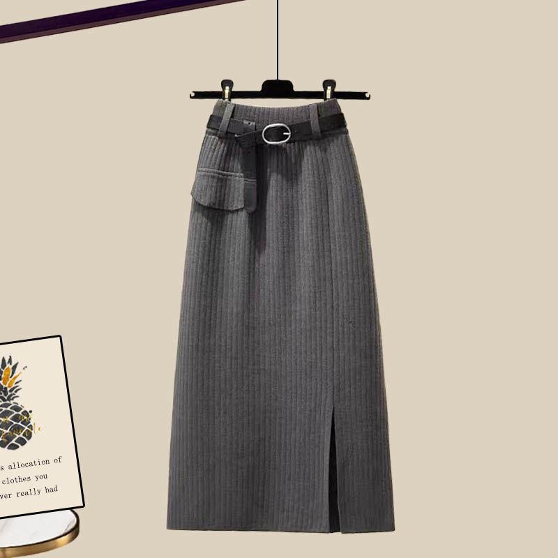 2pcs Women's Knit Skirt Suits Autumn Winter V-Neck Sweater Knit Pencil Skirt Two Piece Set Loose Pullover Sweater  Knit Top  SkirtOutfits