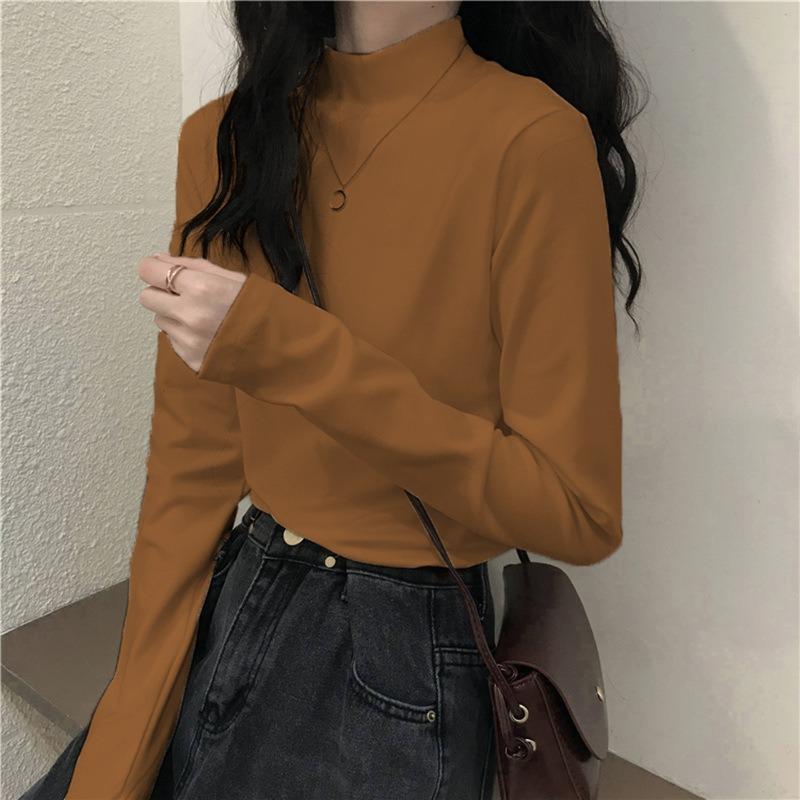 Autumn Long Sleeved T-shirt Women's Half High Neck Inner Top