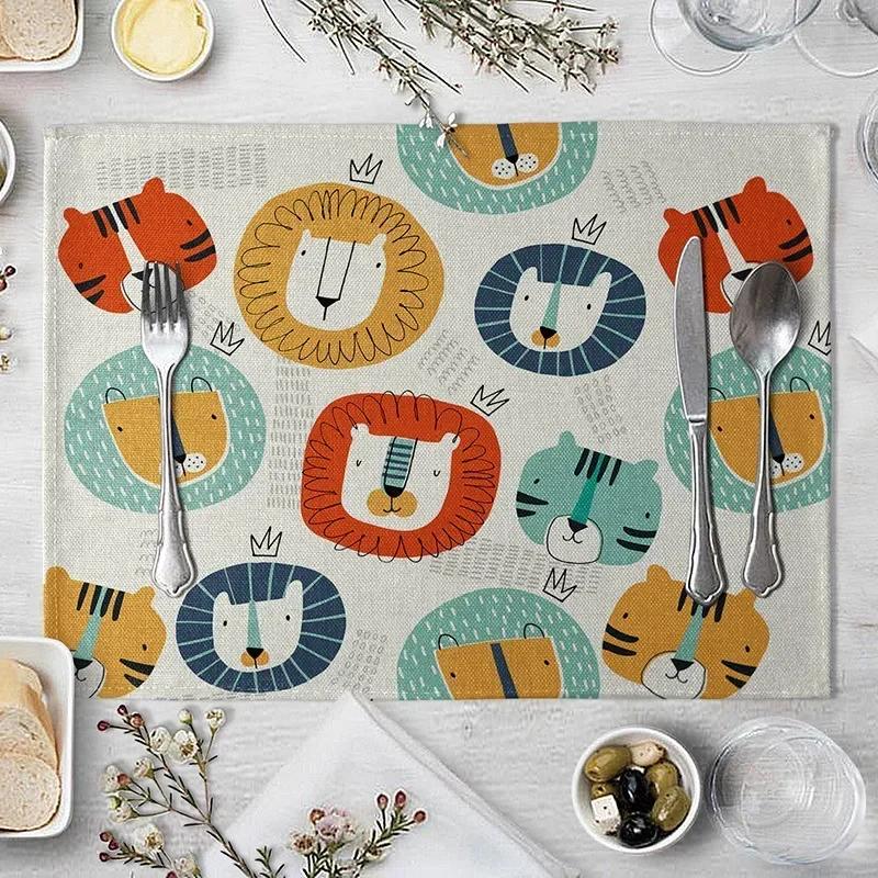 1PC Tiger Lion Place Mat Cartoon Animal Pattern Table  Creative   For Wedding Kitchen Decor Marine Life Placemat