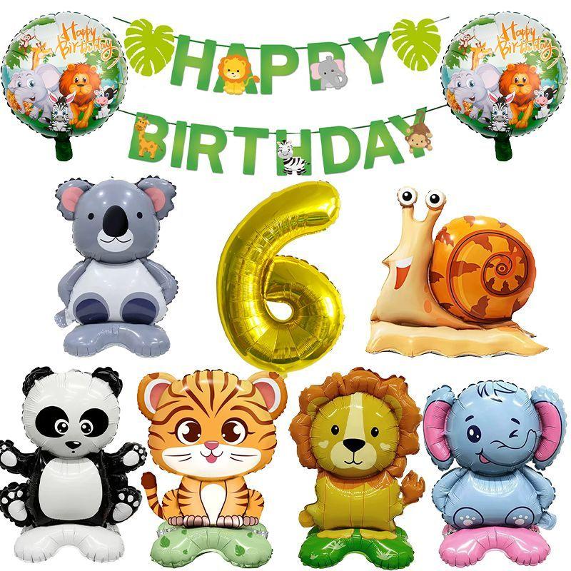 Animal-themed Cartoon Panda and Tiger-shaped Balloons Set for Children's First Birthday