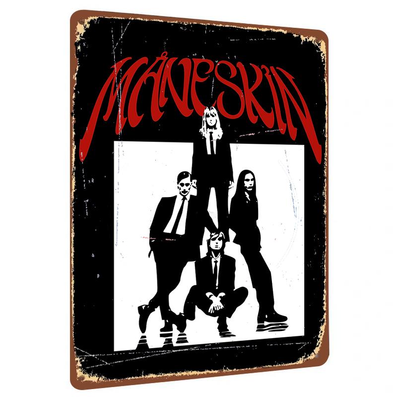 Силуэт группы Maneskin Арт Металлическая жестяная табличка Постер рок-музыки Декор стены гостиной Металлическая подвесная картина 20x30cm（7.8x11.8inch）