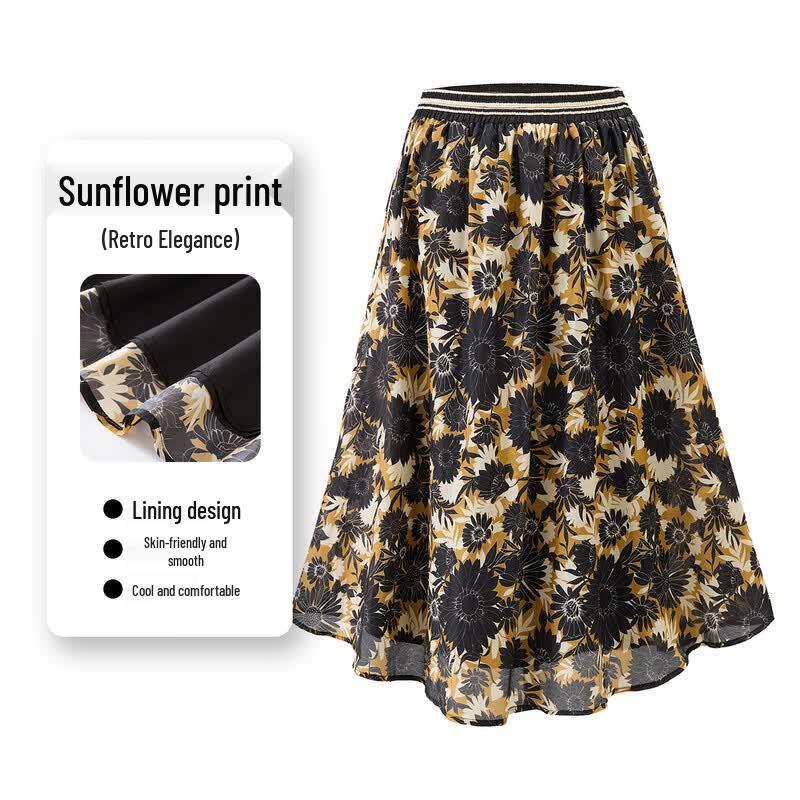 Snowforte Women s Sunflower Print Silk Blend Midi Skirt F