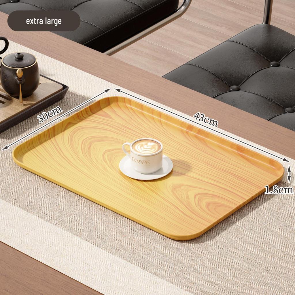 Imitation Wood Grain Rectangular Tea Tray for Water Cups and Dessert Plates