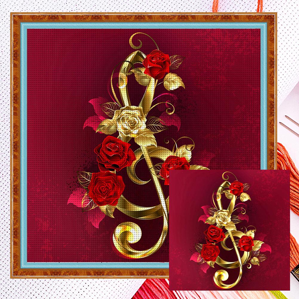 

Full Embroidery Ecological Cotton Thread 11CT 3 Strands White Cloth Golden Rose