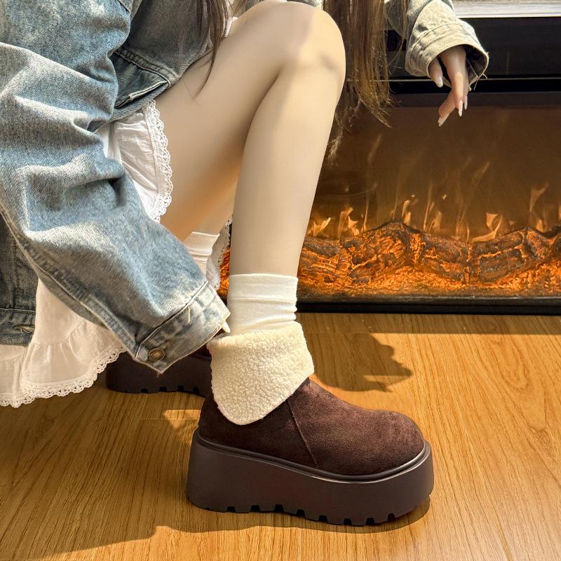 Women's thick soled plus size thickened winter warm fur one snow boots padded lining ankle boots non-slip hiking sports cotton boots