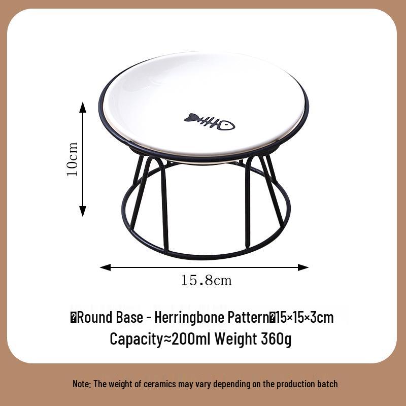 Creative Ceramic Pet Bowl with Stand - Cat Paw & Fish Bone Design for Cats and Dogs