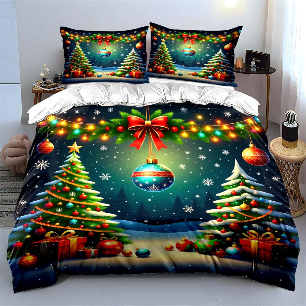 Christmas Trees and Ornaments Bedding Duvet Cover Set Duvet Cover Pillowcases (1*Duvet Cover 2*Pillowcases, without duvet insert)
