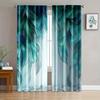 2pcs Gradient Teal Feather Printed Curtains, Designed for Light Filtering, Quality Material, Ideal for Daily Home Window Decorat