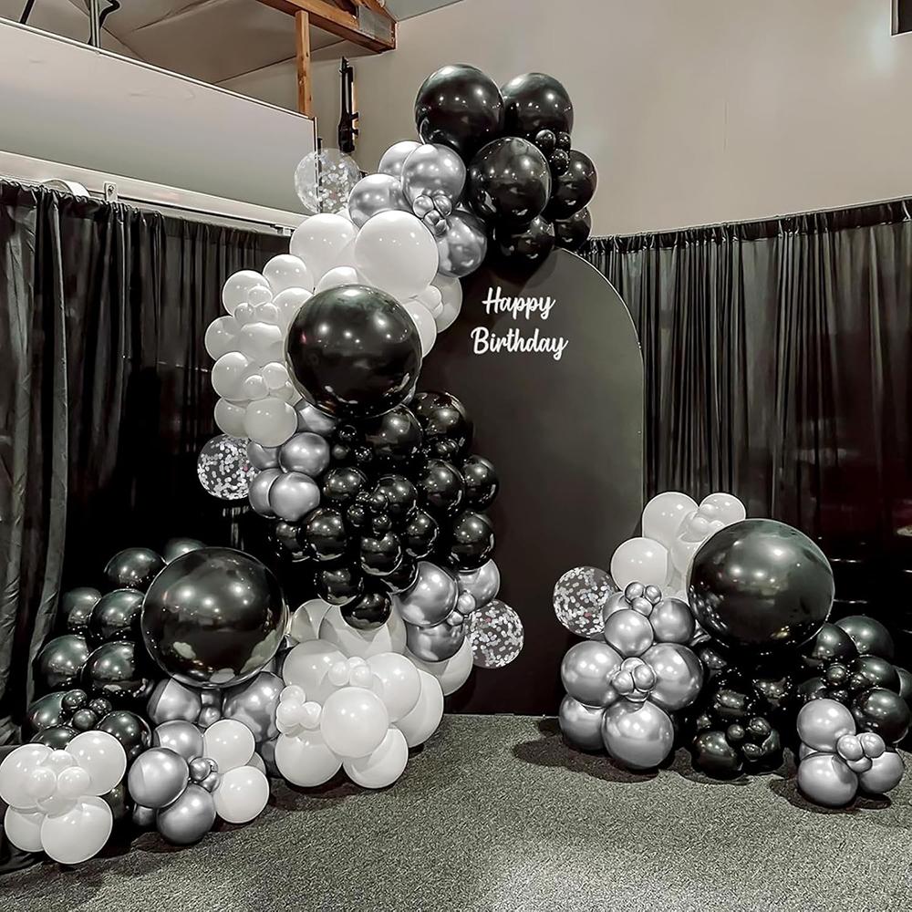 Black White Balloons Garland Arch Metal Silver Confetti Ballon Kit New Year 2026 Graduation Baby Shower Gender Reveal Decoration