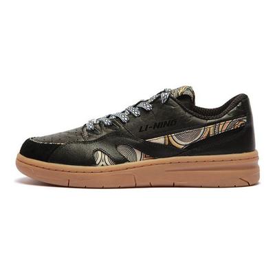 Li Ning Deluxe Low Leather Casual Fashion Slip Resistant Durable Lightweight Low Top Skate Shoes Women Sneaker Black AZGS046-3