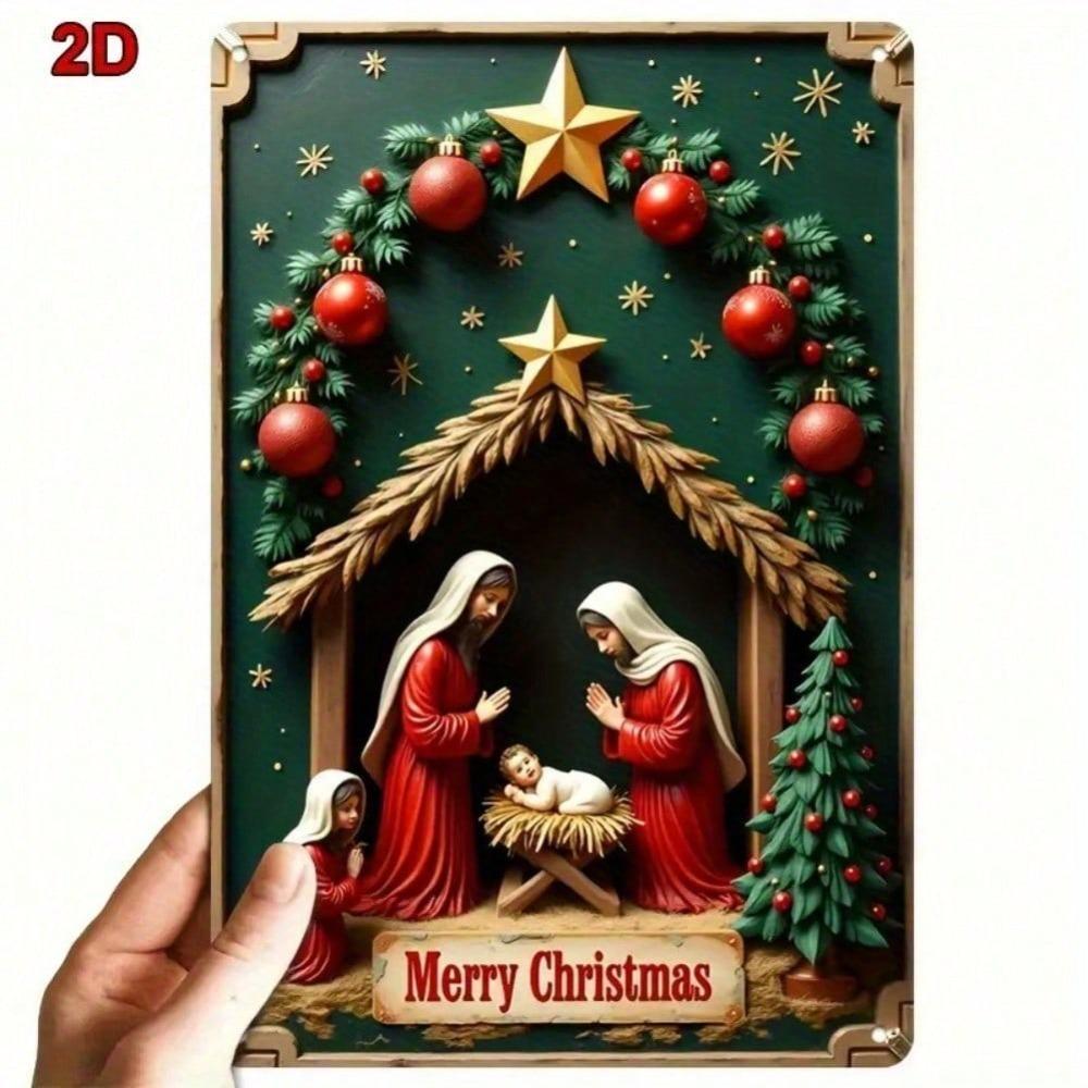 Vintage Metal Tin Sign 8x12 Inch Christmas Nativity Scene Decoration for Home Living Room Bedroom Study Bar