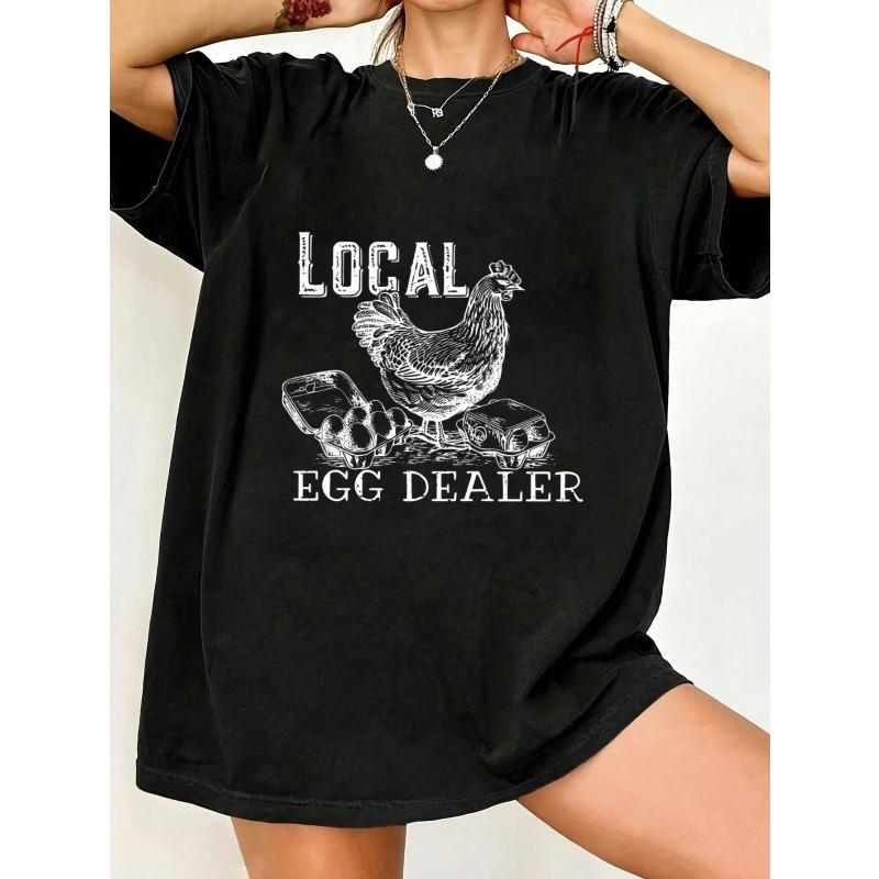 

Черная футболка оверсайз с графическим принтом «Местный торговец яйцами», курица и яйца, повседневная одежда для женщин, летний наряд, уличный стиль, модный топ XXXXL чёрный
