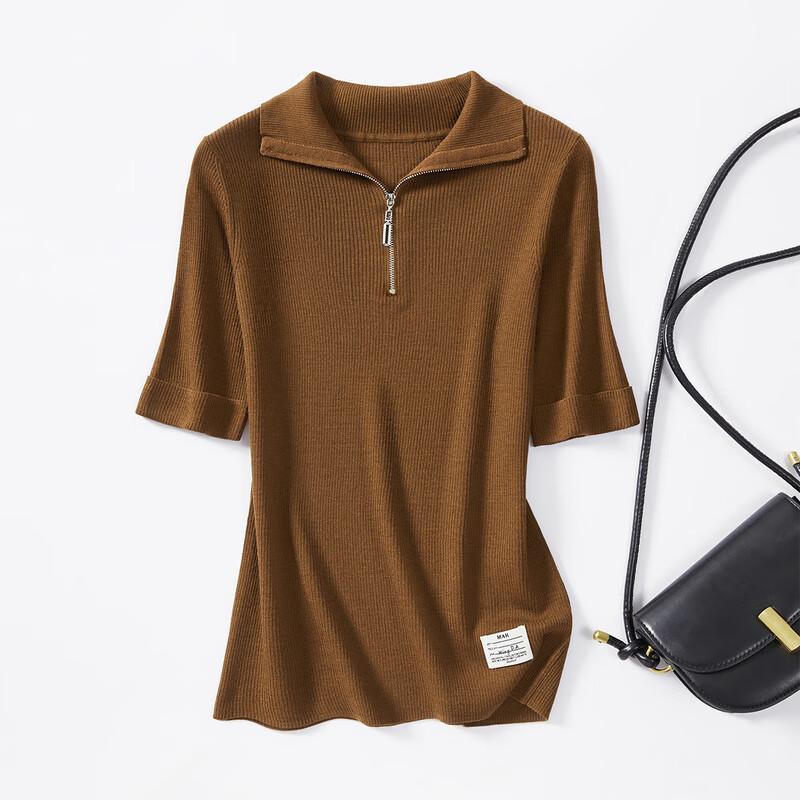 

Women s Wool Blend Zipper Stand Collar Knit Top M