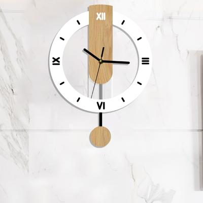 Elegant Wood Pattern Acrylic Wall Swing Clock Quiet Movements Large Roman/Arabic Numeral Display For Living Room Bedroom