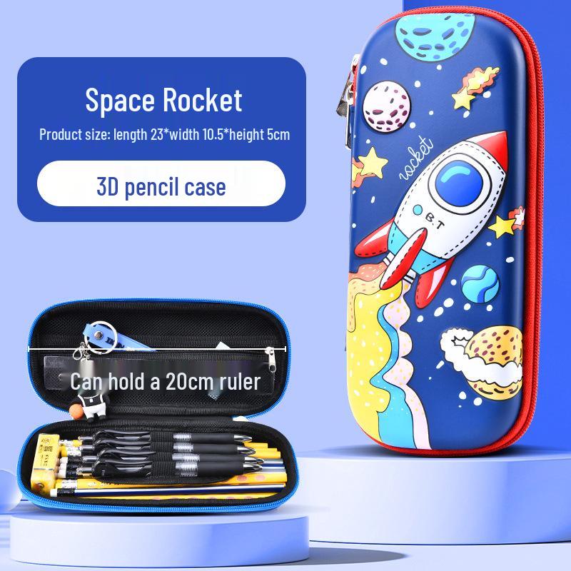 3D Cartoon Multifunctional Leather Pencil Case for Grades 1, 2, & 6 - Large Capacity for Boys & Girls