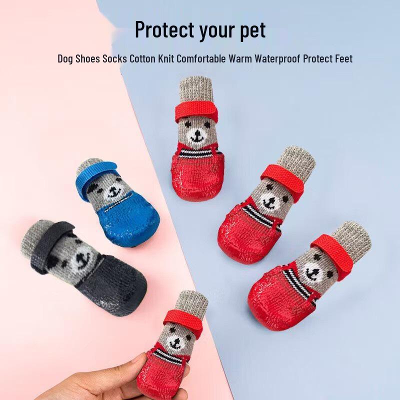 Waterproof Non-Slip Rubber Dog Shoes: Wear-Resistant, Warm, Anti-Drop Foot Protection for Bichon and Teddy Breeds.
