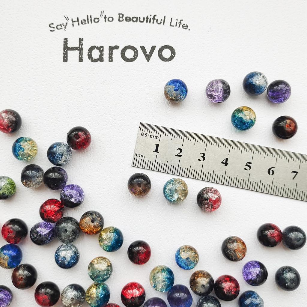 Harovo Glassperler 10mm Crack Beads Blandet 100g Beads Crafts Beads Deler Armbånd Tilbehør Delesett (Blandet farge)