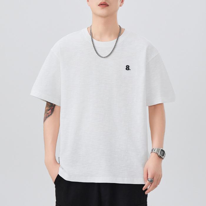 Short-sleeved T-shirt for Men's Summer New Embroidery 230g Heavy T-shirt Versatile Casual Five-point Sleeves