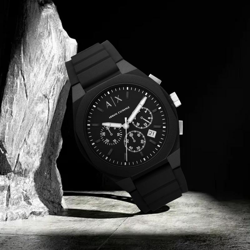 ARMANI EXCHANGEAE Wrist Watch Quartz Movement Silicone Strap 44mm Black Dial Men's Watches AX4161