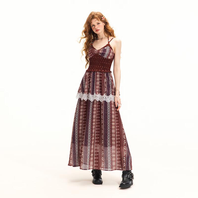 unifree Bohemian Color-block Sling Dress