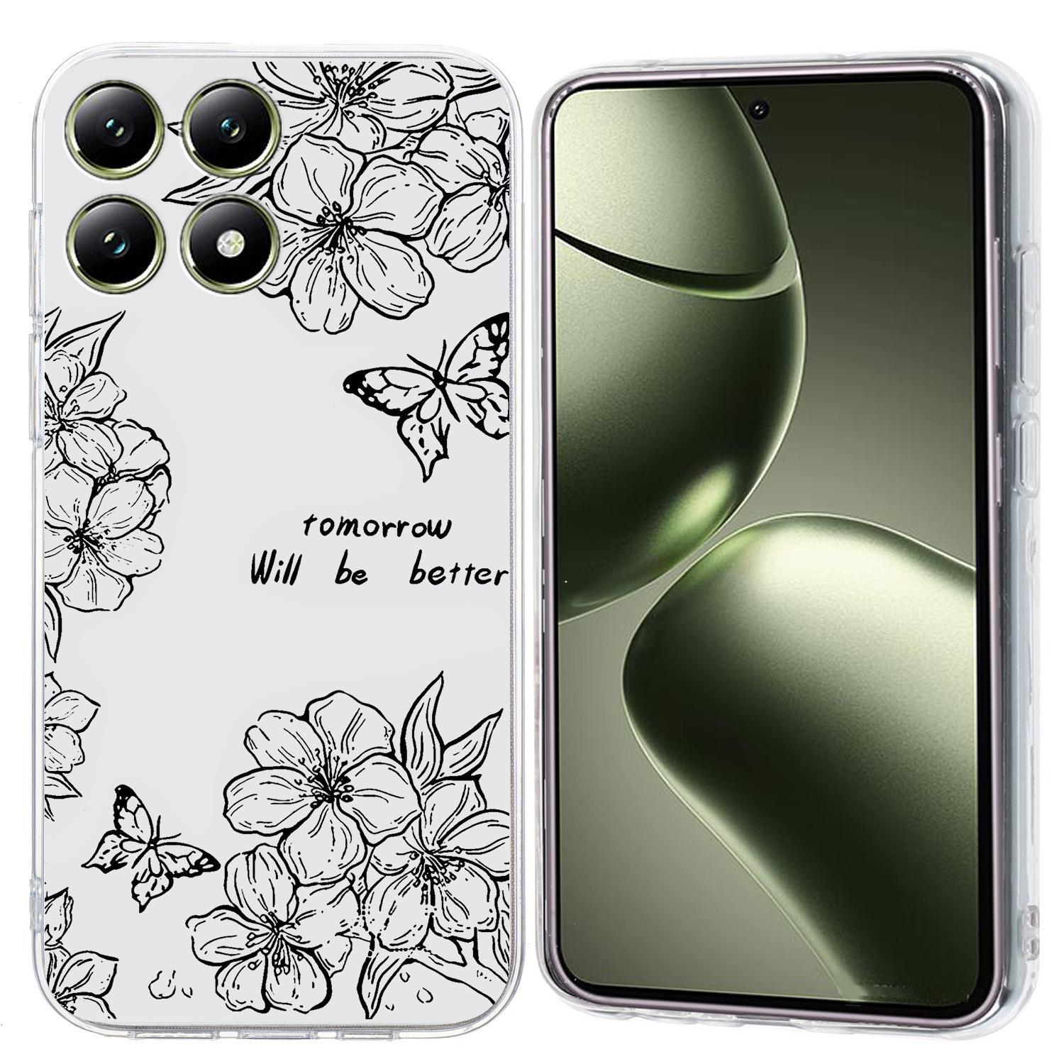 

For Xiaomi 14T Pro Case Pattern Printing Shockproof Soft TPU Phone Cover Butterfly Flower