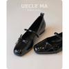 Lambskin~ French Single Shoes Women's Flat Bow Ballet Shoes Light Mouth Evening Shoes Black Retro Mary Jane Shoes