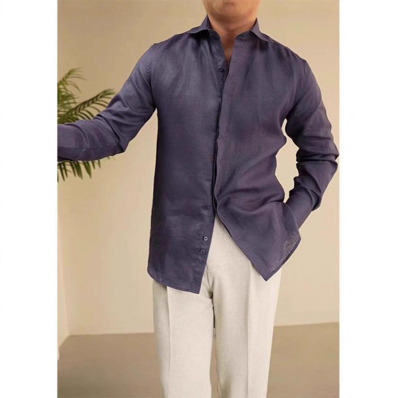 Mens Vintage Slim Fit Long Sleeve Breathable Casual Gentleman Shirt