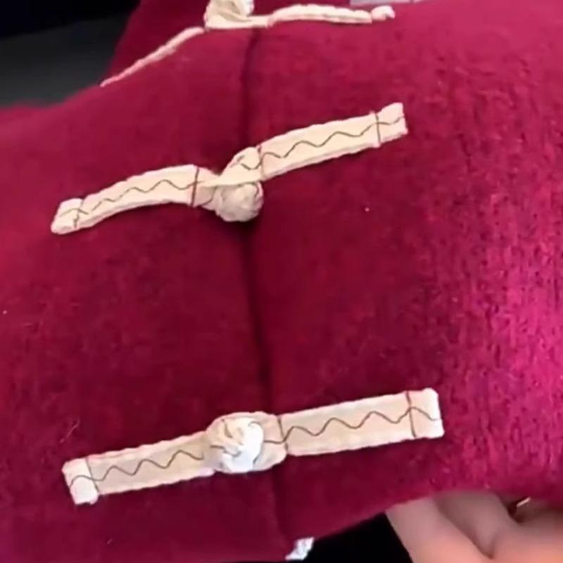 New Red Round Neck Long-sleeved Cardigan Winter New Button Design Knitted Sweater Top Trendy