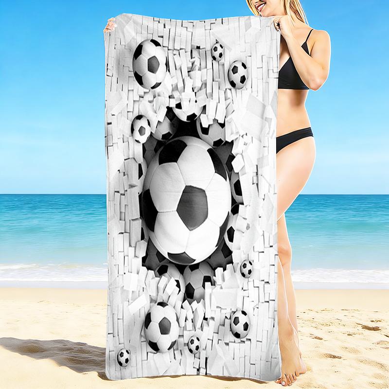 1Pc Soccer Ball Through Wall Beach Towel, Quick Dry, Multi-Use for Beach Pool Gym Yoga Home Travel, Christmas, Halloween, Xmas Gift M928555