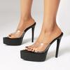FHC 14.5CM Damen High Heel Pantoletten,Plateau Sommerschuhe Transparente Slides,Offene spitze Zehenpartie,35-43,Dropship