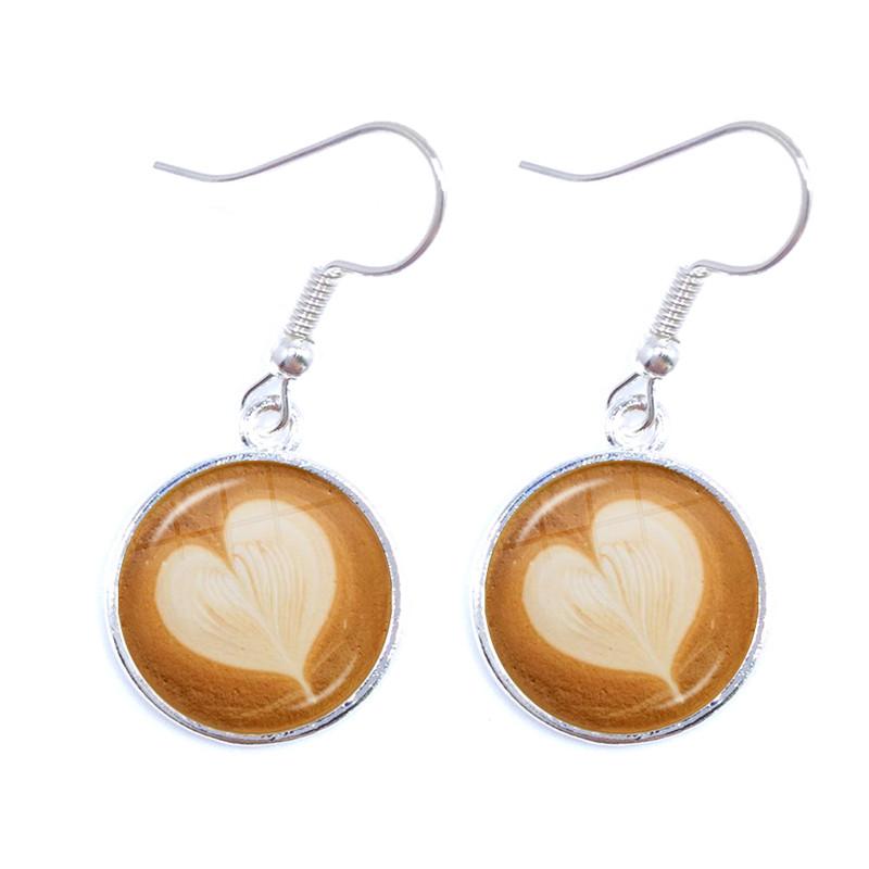 Coffee Latte Carving Love Heart Art Drop Earrings Chocolate Printing Flower Charm Jewelry For Women Gift Wholesale